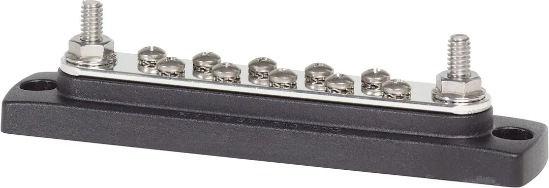 2301-BSS – BLUE SEA Busbar, Common Busbar 10 Stud Terminal/ 2 Screw Terminal 300 Volts AC/ 48 Volts DC 130 Amps AC/ 1...